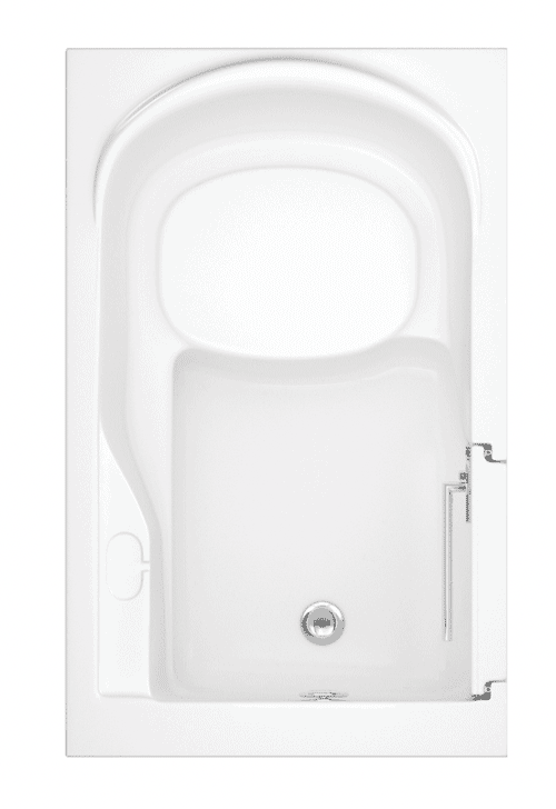 The image shows an aerial view of the Athena Mini Deep Soak Bath with left hand entry