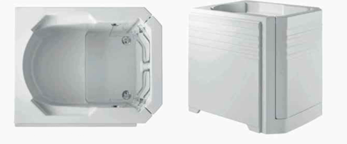 The image shows a side view and an aerial view of the Ambiance Deep Soak Bath