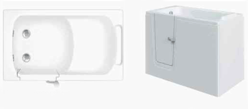 The image shows an aerial view and a side view of the Caversham Deep Soak Bath