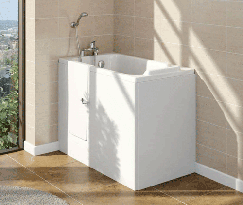 The image shows the left hand option of the Caversham Deep Soak Bath in a bathroom setting